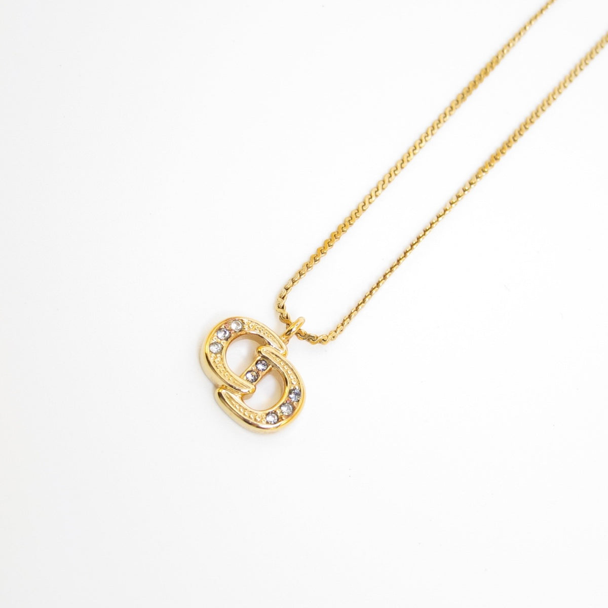 Christian Dior Vintage CD Logo with Rhinestone Gold-Tone Necklace