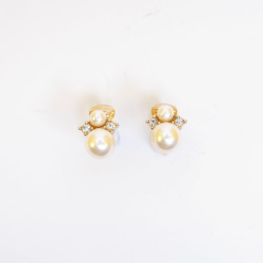 Christian Dior Vintage Pearl and Rhinestone Golden Clip-on Earrings