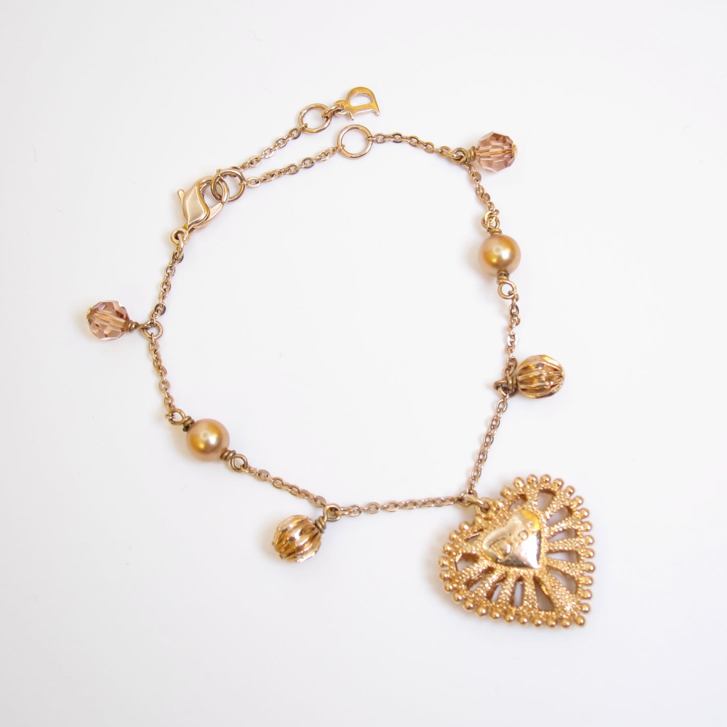 Christian Dior Vintage Dior on Heart and Beads Golden Bracelet