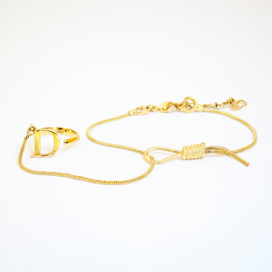 Christian Dior Vintage D Logo Ring with Golden Bracelet