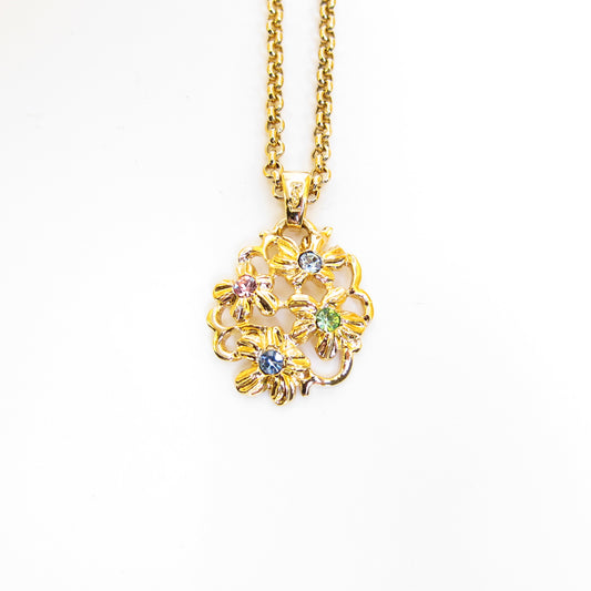 Yves Saint Laurent Vintage Flower Motif and Multi Color Stone Golden Necklace