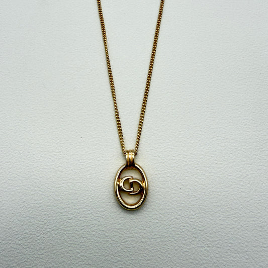Christian Dior Vintage CD Logo in Oval Shape Golden Necklace