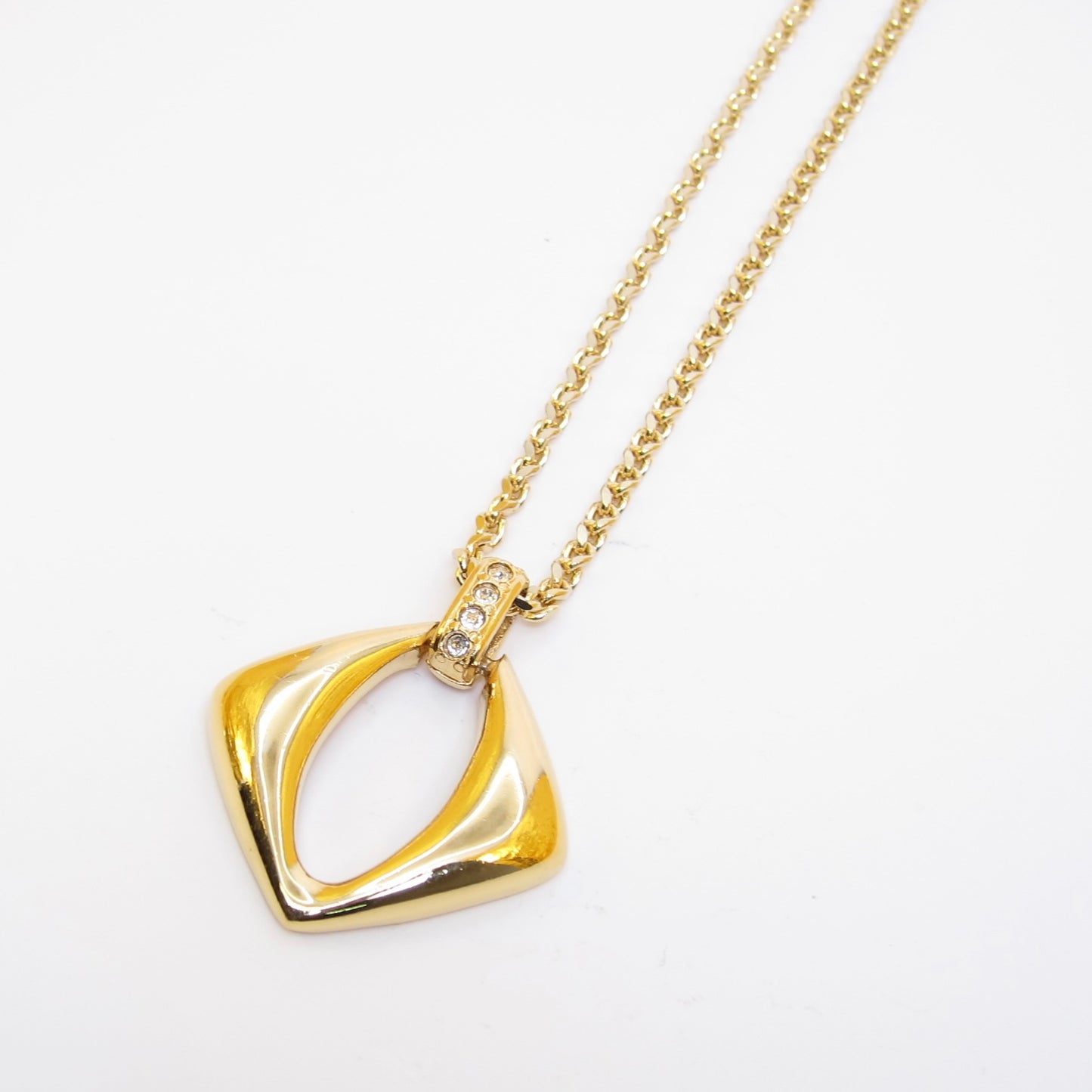 Yves Saint Laurent Vintage Rhombus and Rhinestone Pendant Golden Long Necklace