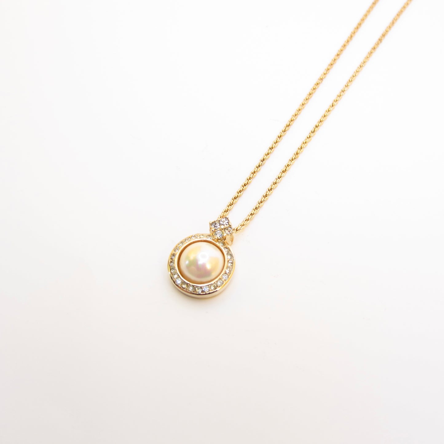 Christian Dior Vintage Pearl and Rhinestone Golden Necklace