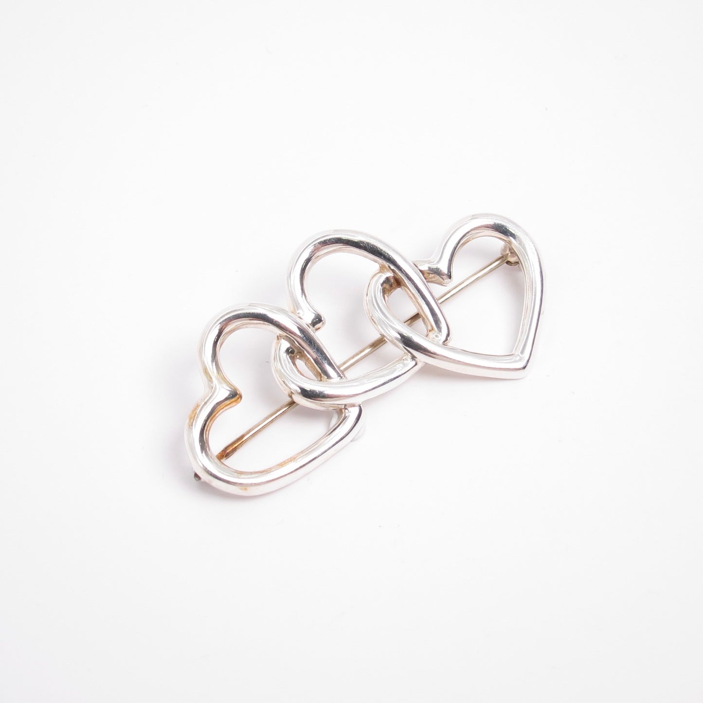 Tiffany Vintage Triple Open Heart 925 Silver Brooch