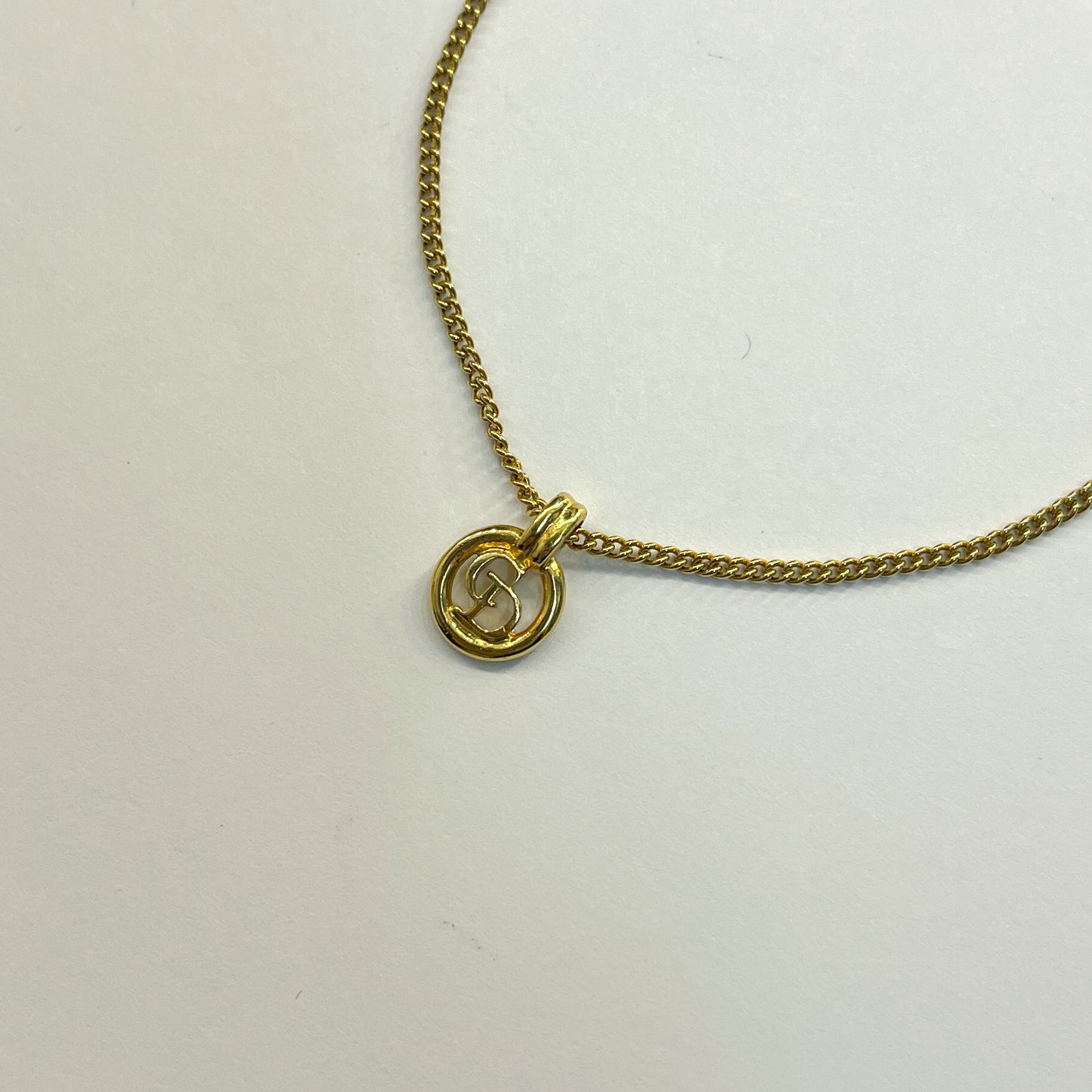 Christian Dior Vintage CD Logo Mini Golden Circle Necklace