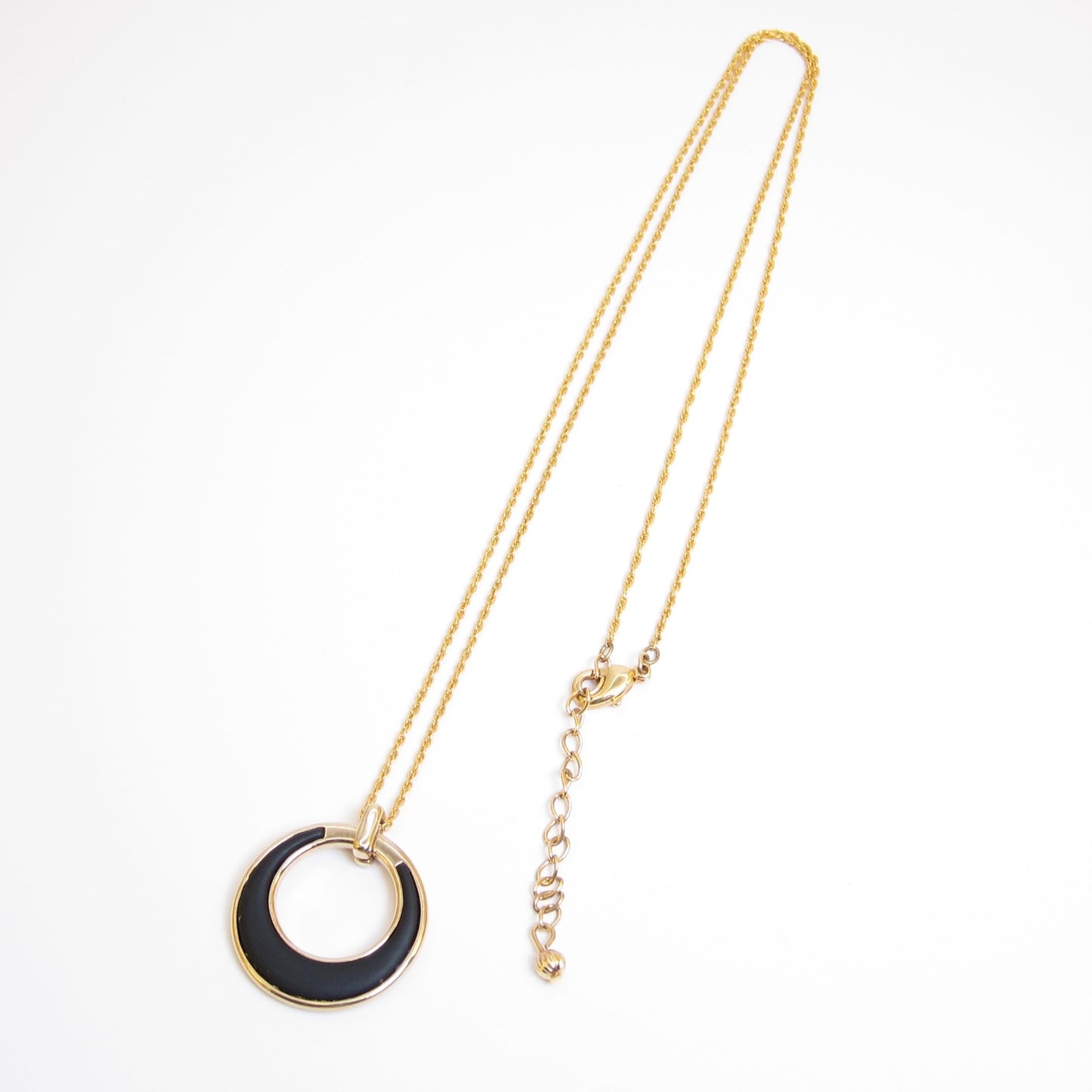 Monet Vintage Black Enamel Oval Pendant Golden Necklace
