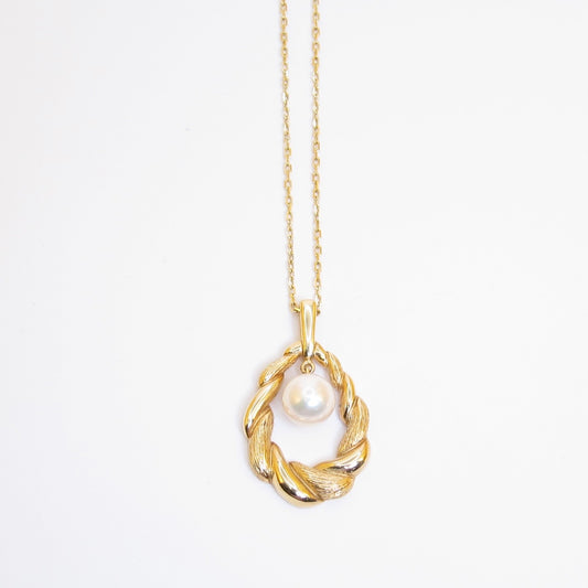 Mikimoto Vintage 18K Gold Twisted Rope and Pearl Necklace