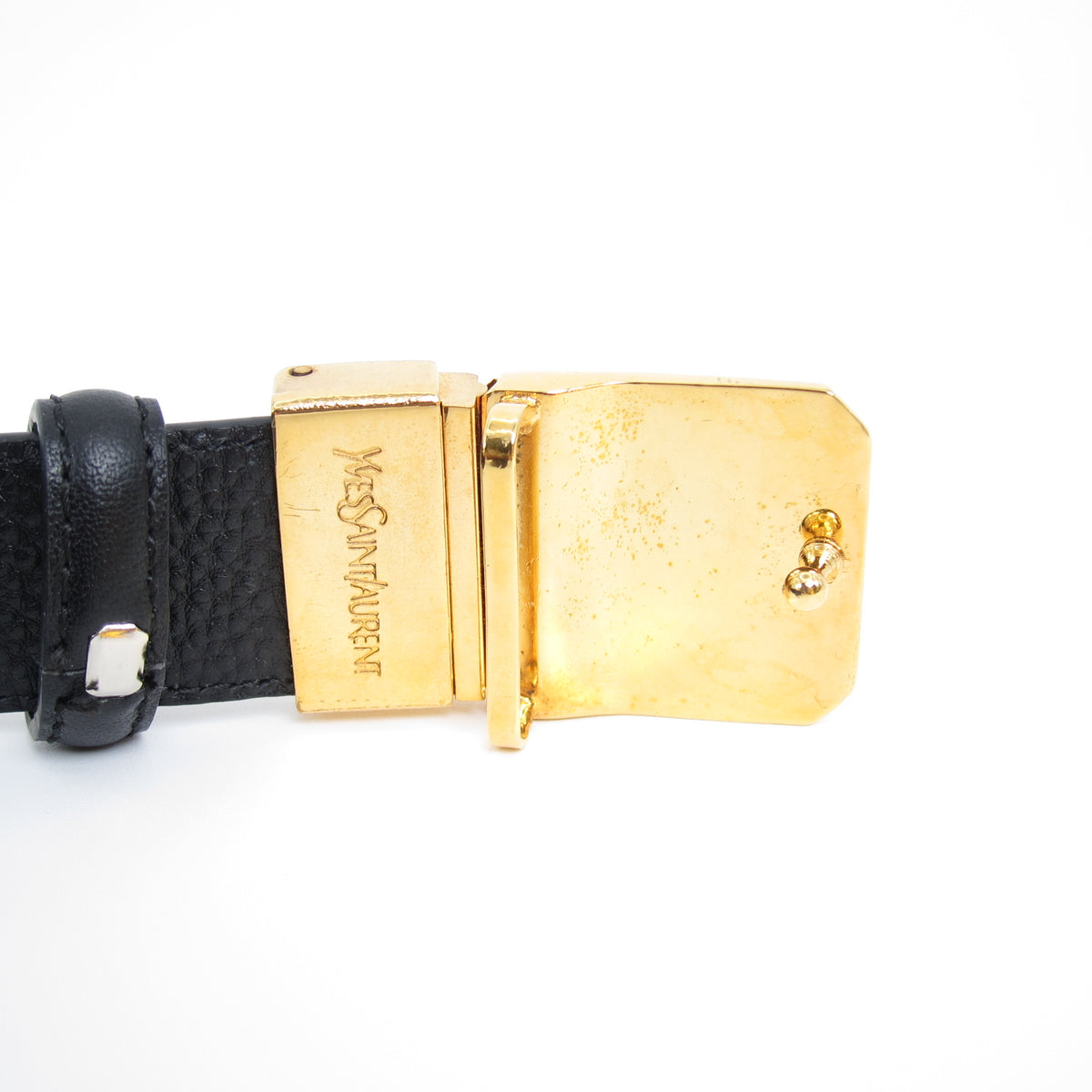 Yves Saint Laurent Vintage Ysl Logo Golden Buckle Black Leather Belt