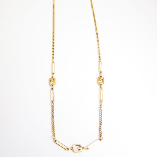 Givenchy Vintage G Logo White and Golden Long Necklace