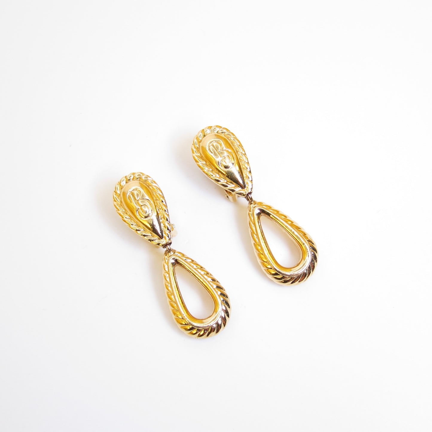 Burberry Vintage B Logo Drop Shaped Dangle Golden Clip-on Earrings
