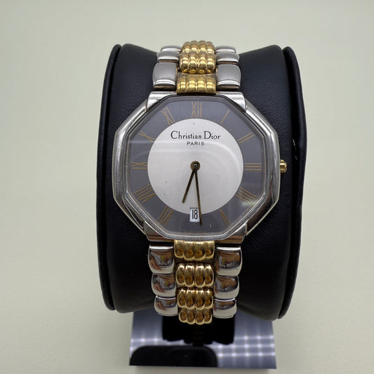 Christian Dior Vintage Octagon Grey and White Face Two Tone Men's Watch