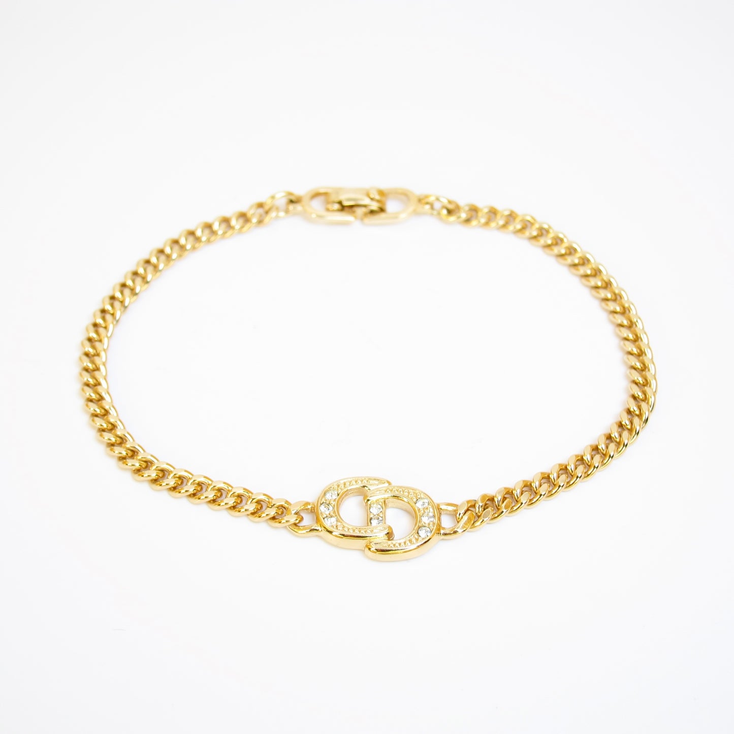 Christian Dior Vintage CD Logo with Rhinestone Golden Bracelet