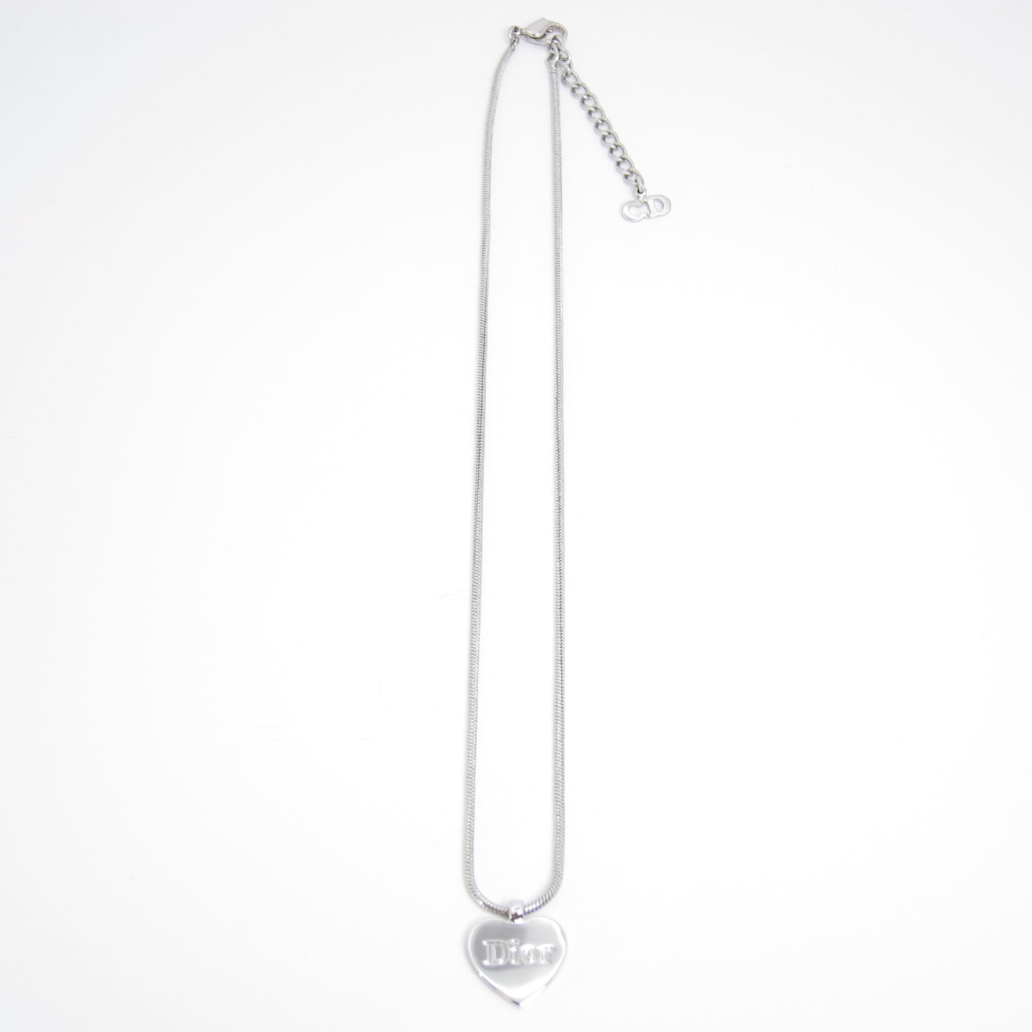 Christian Dior Vintage Dior Logo on Heart Silver Necklace