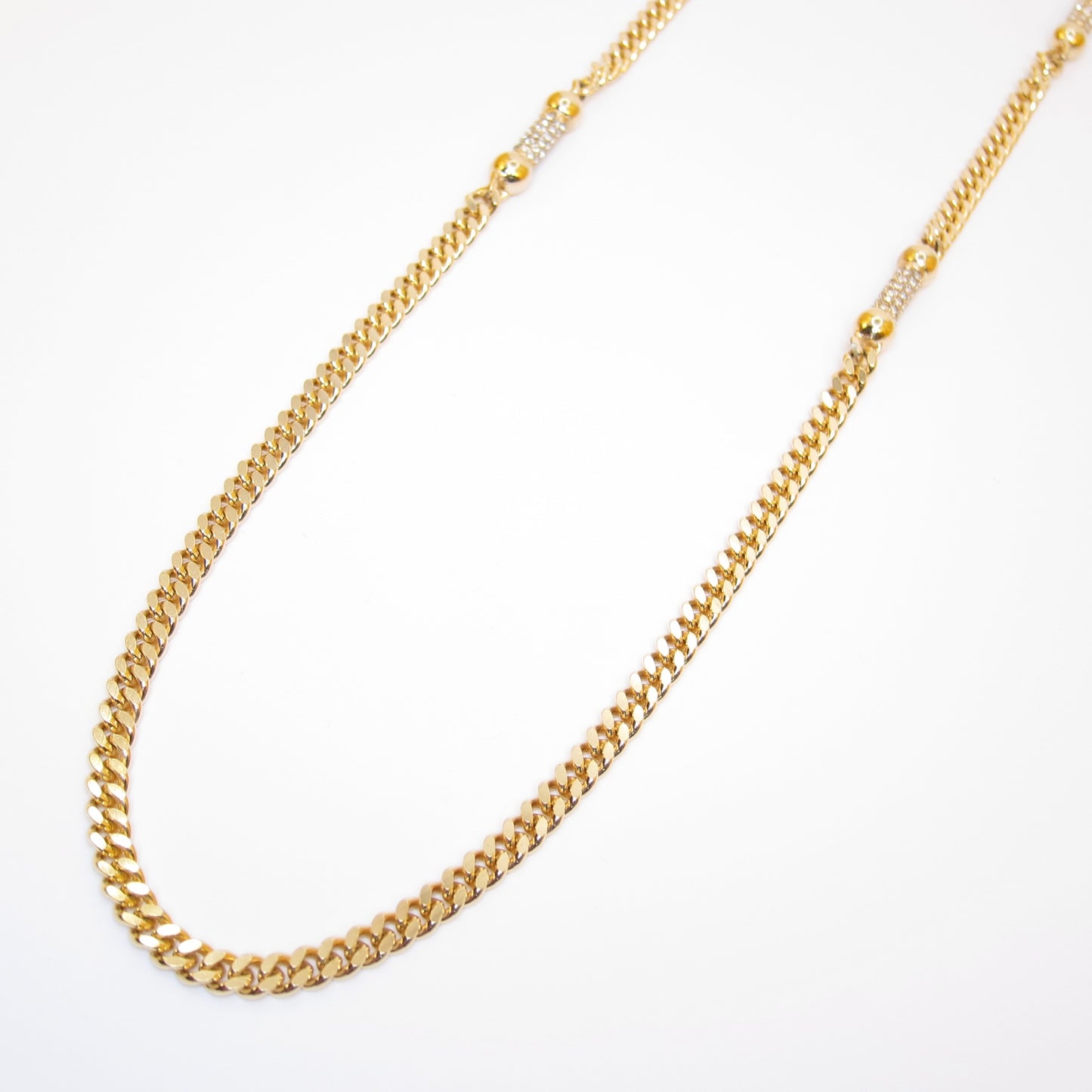 Christian Dior Vintage Stylish Rhinestone Golden Long Necklace