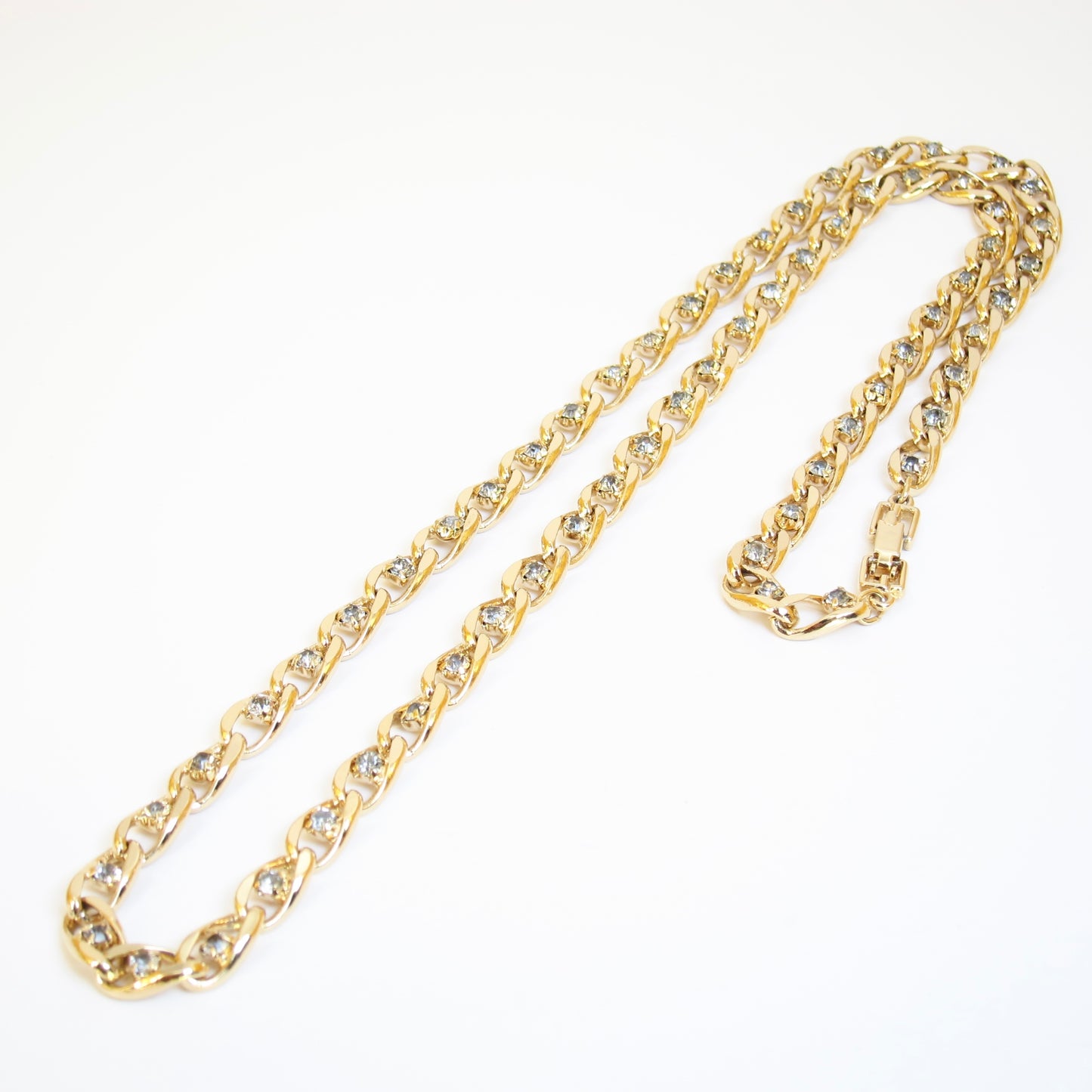 Givenchy Vintage Stylish Rhinestone with Chain Golden Long Necklace
