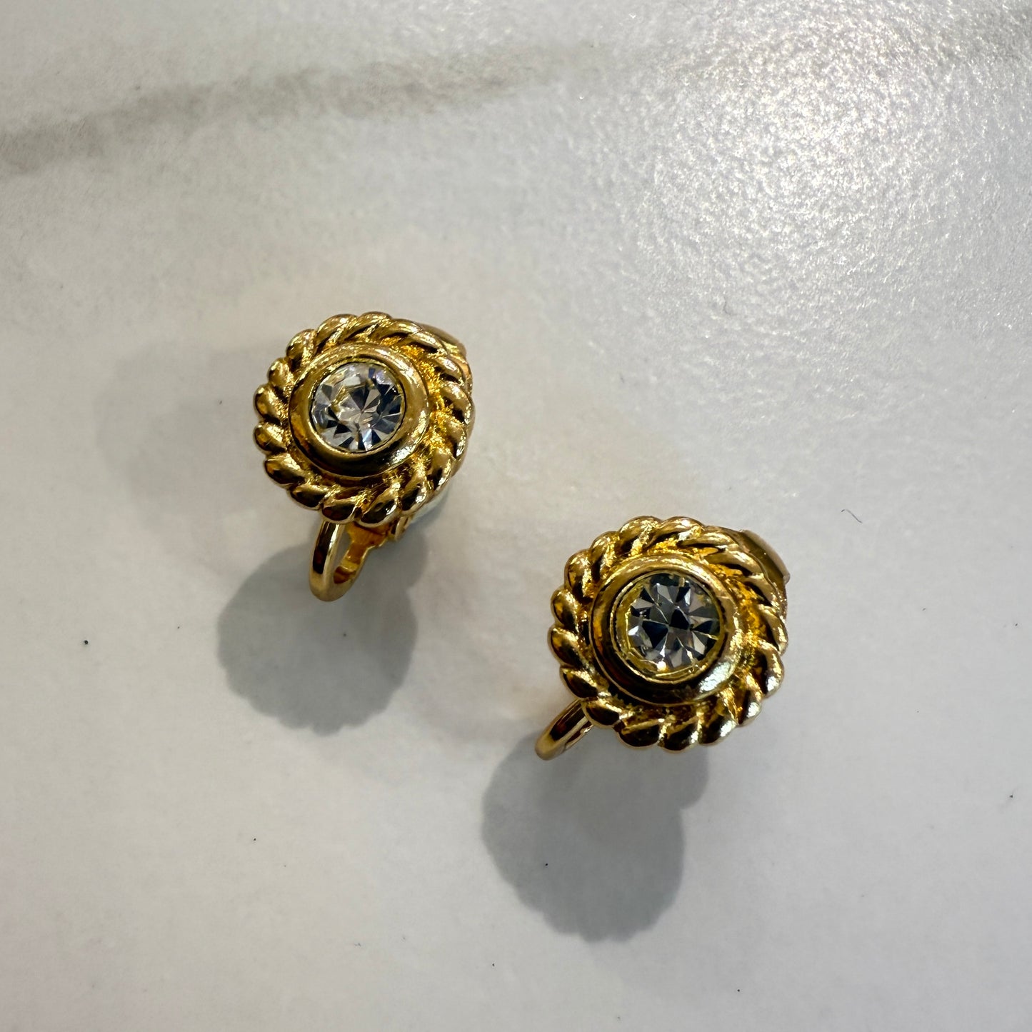 Christian Dior Vintage Rhinestone in Round Shape Golden Clip-on Earrings