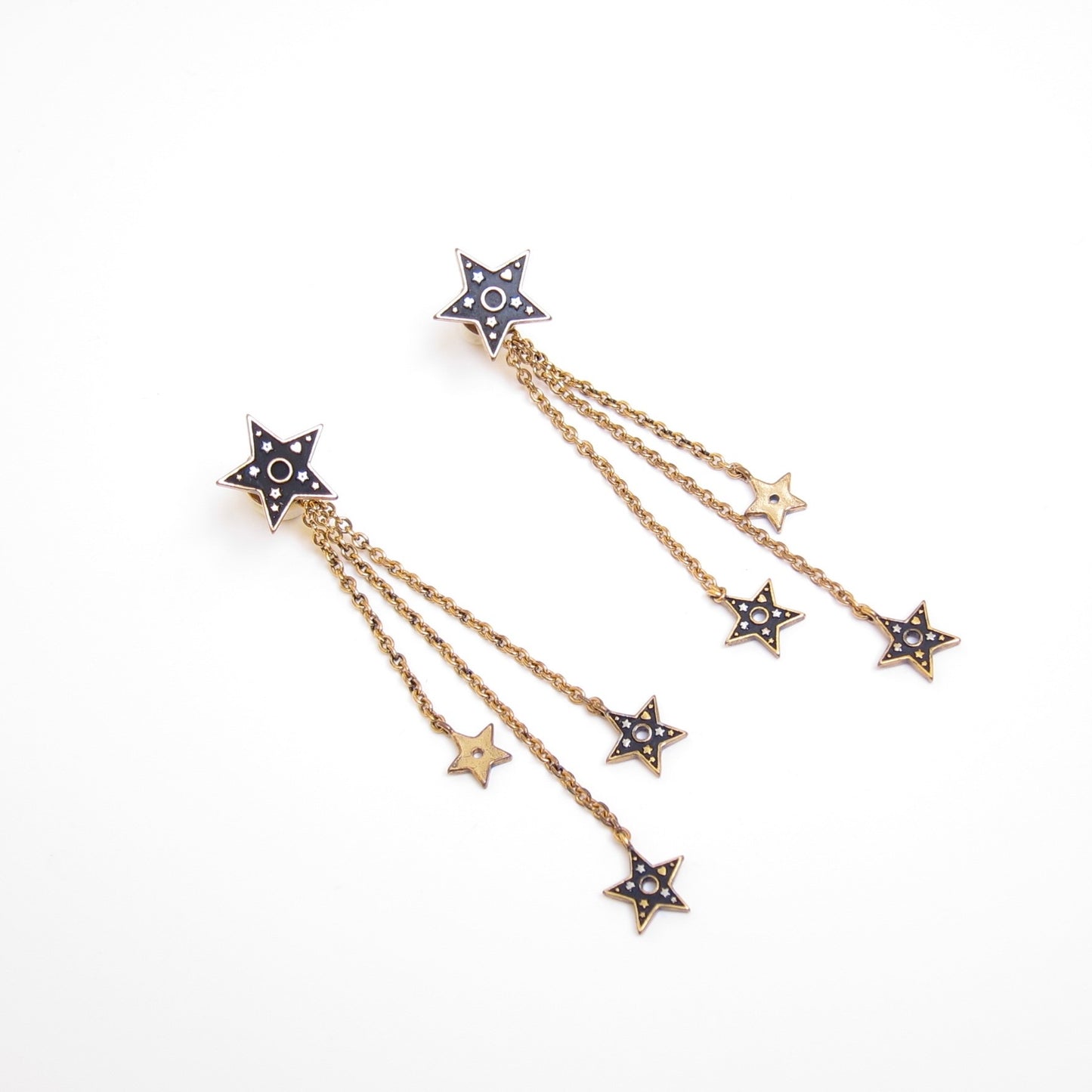 Christian Dior Vintage Black Star Dangle Golden Earrings