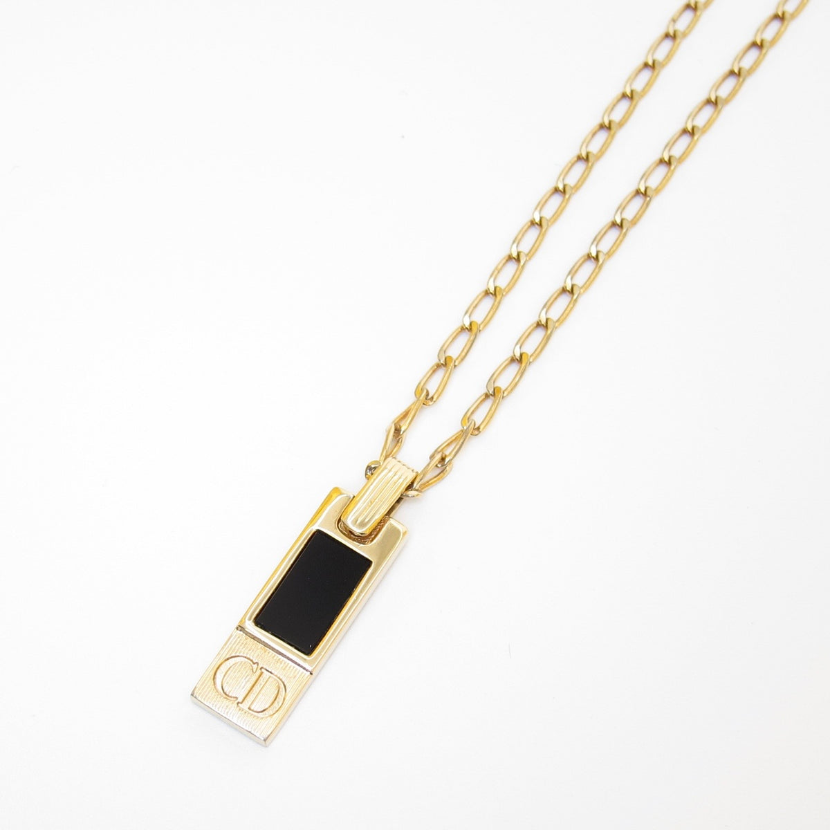 Christian Dior Vintage Black Enamel CD Bar Necklace