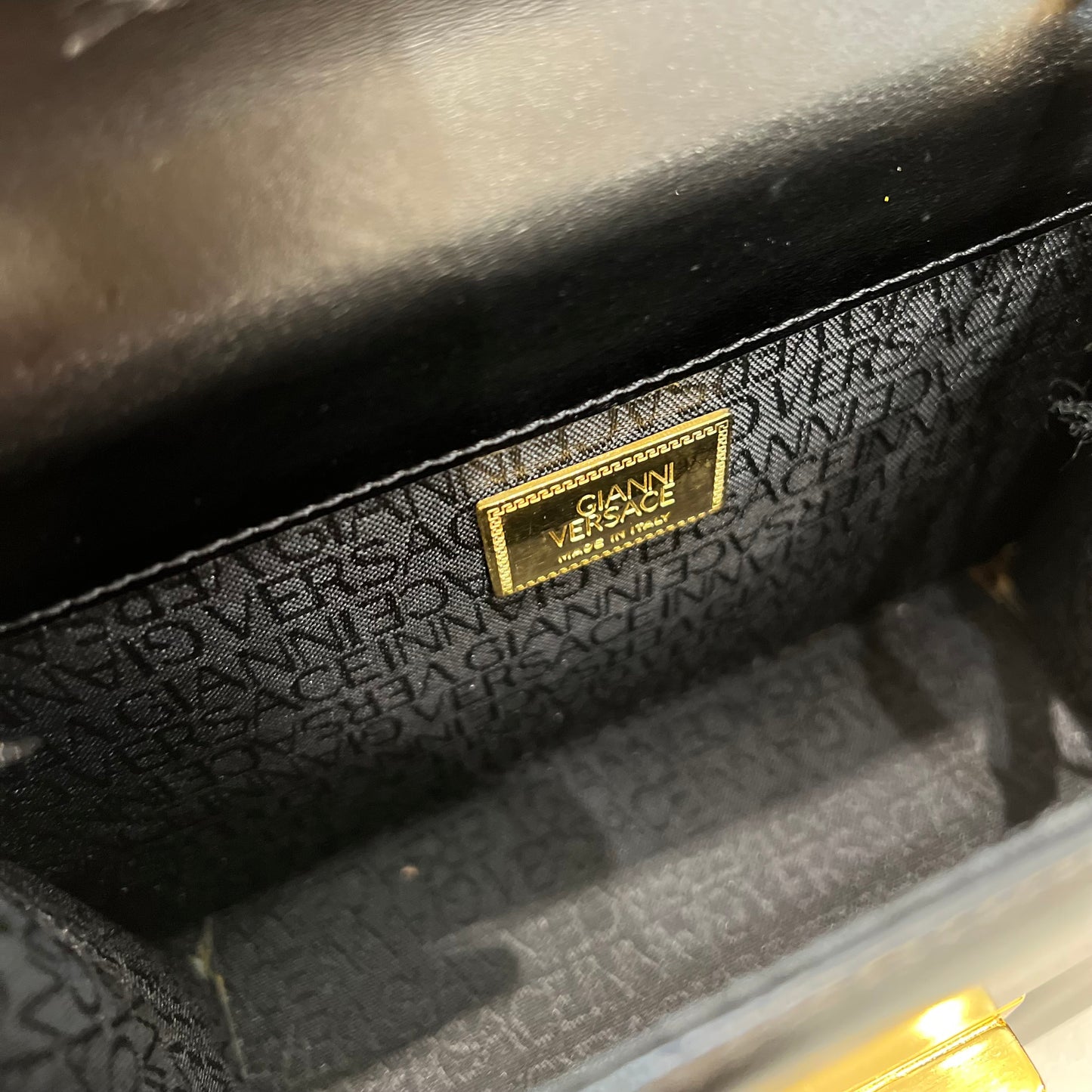 Versace Vintage Golden Buckle With Black Leather Shoulder Bag