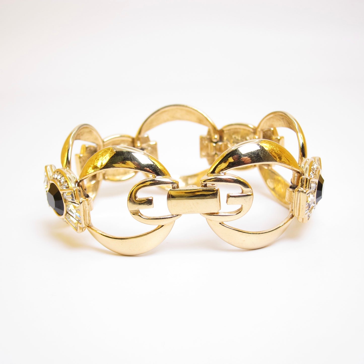 Givenchy Vintage Black Stone and Rhinestone Golden Bracelet