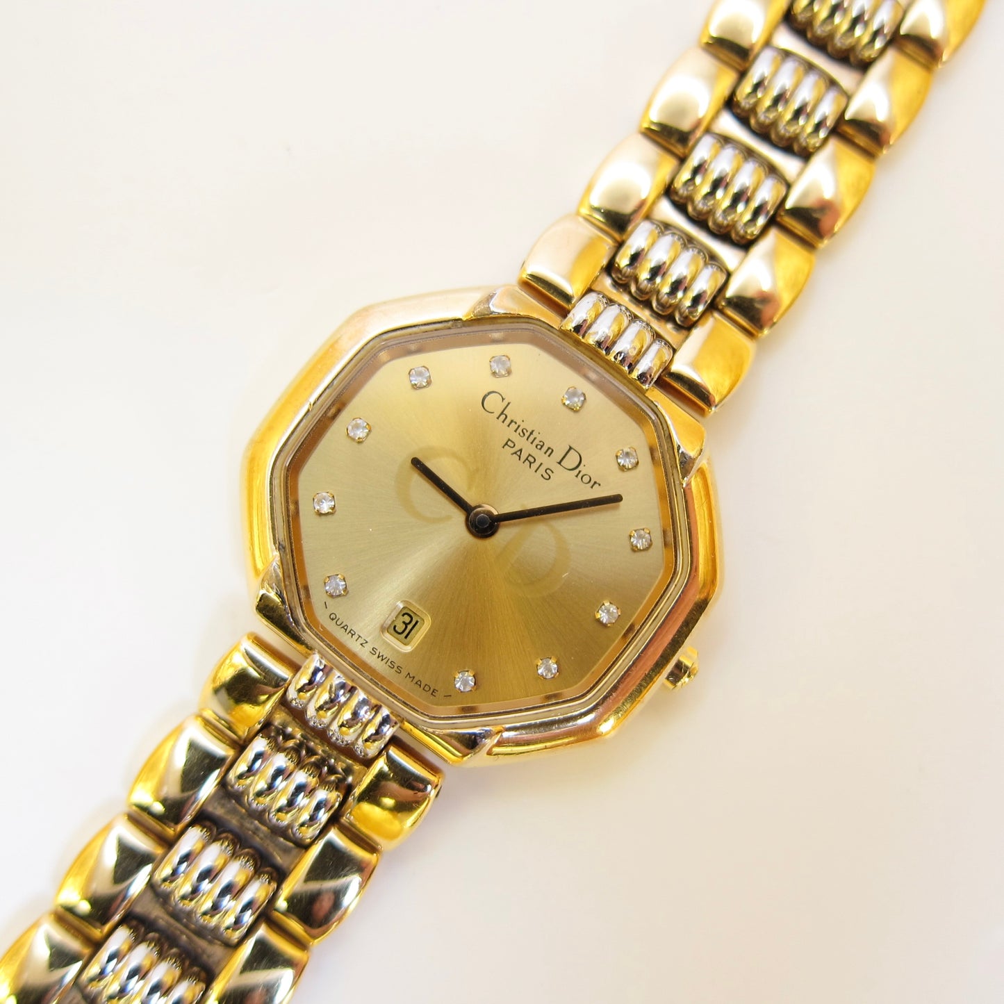 Christian Dior Vintage Octagon Golden Face Diamond Dial Two Tone Watch