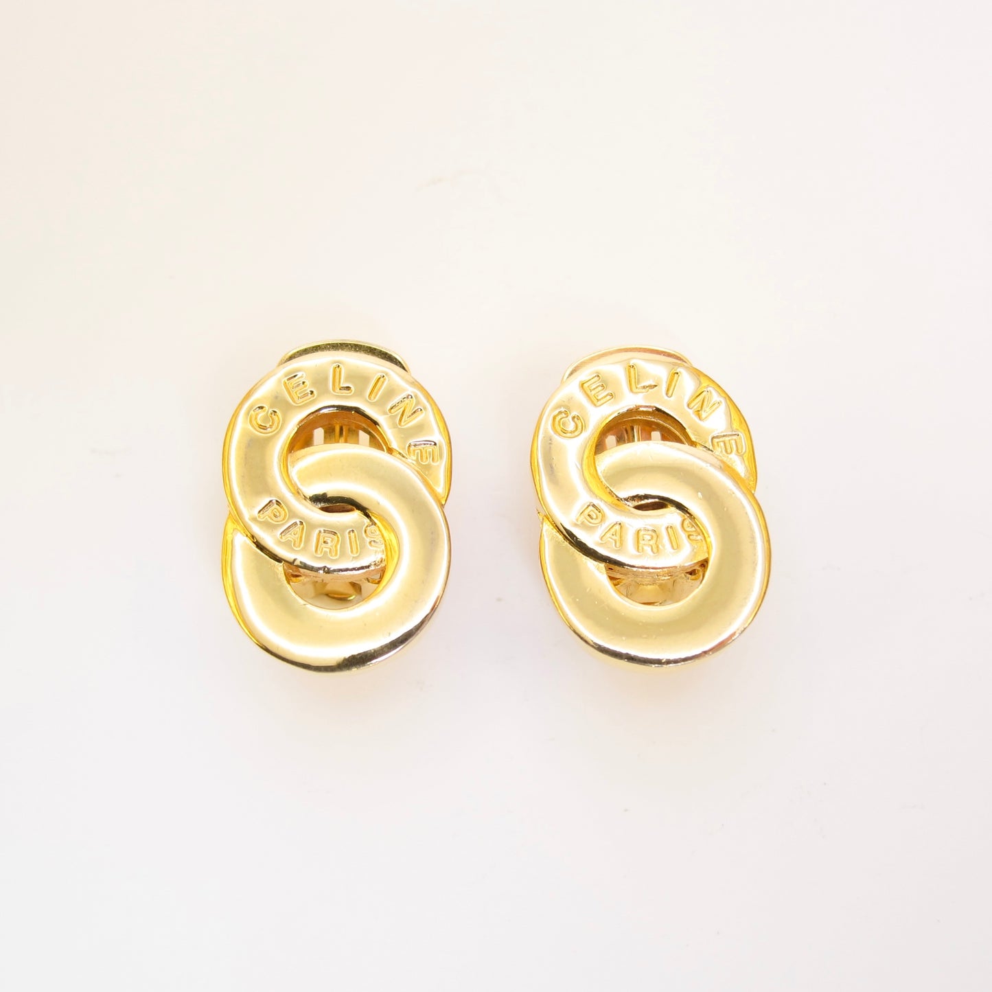 Celine Vintage Celine Logo on Double Circle Golden Clip-on Earrings