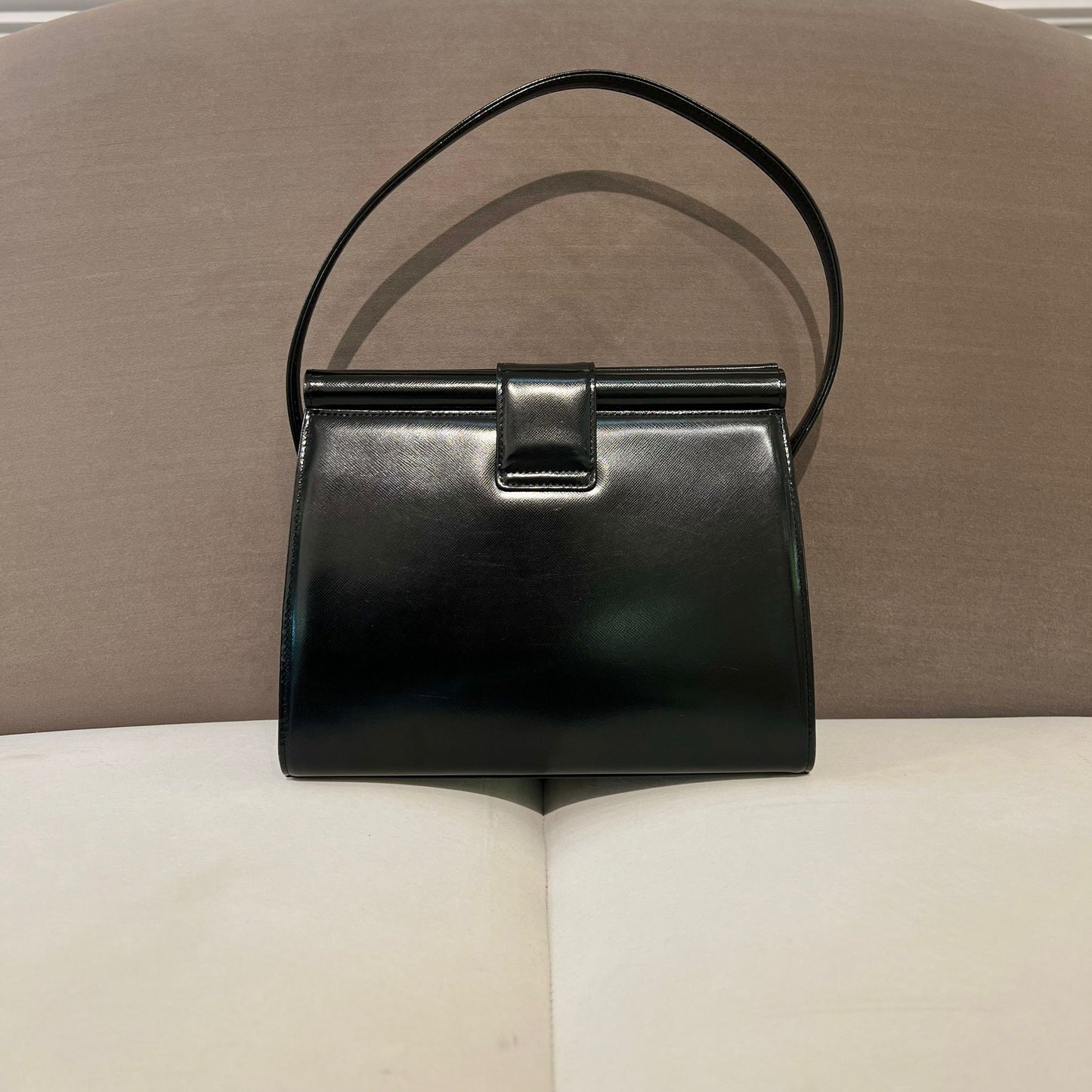 Yves Saint Laurent Vintage Black Leather With Golden Hardware Shoulder Bag