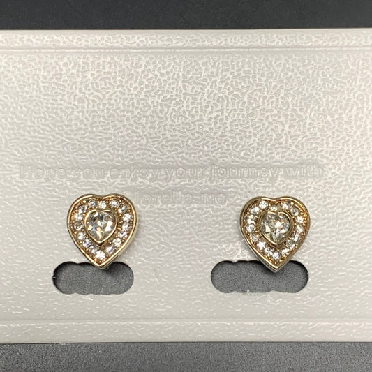Christian Dior Vintage Heart Motif Rhinestone Golden Clip-on Earrings