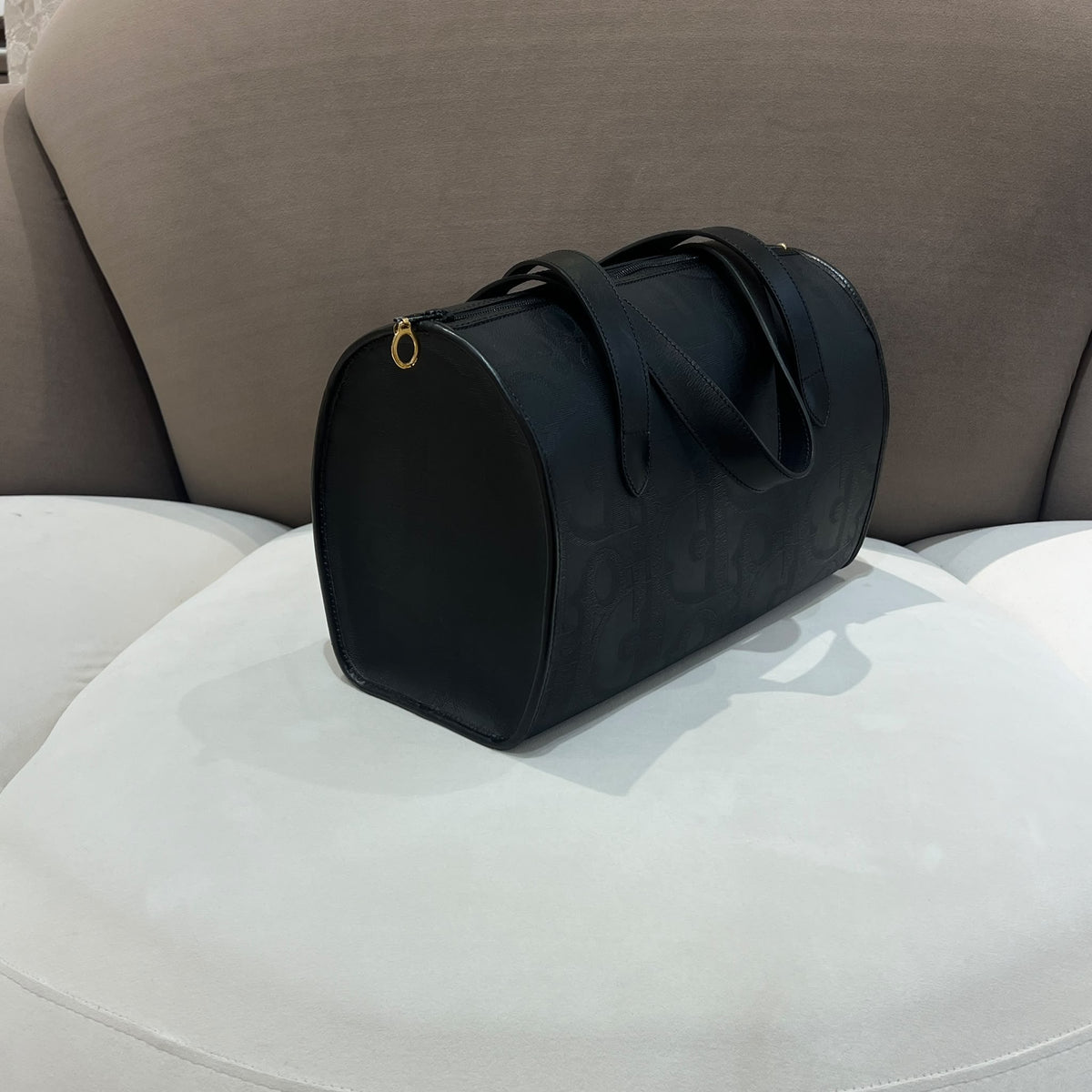 Christian Dior Vintage Black PVC Leather Gold Ring Boston Bag