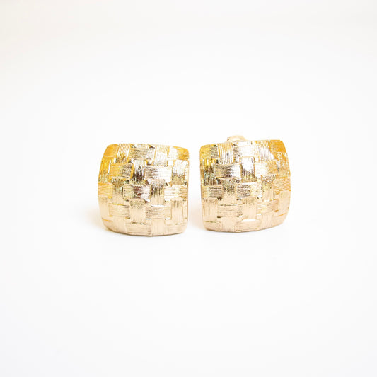 Christian Dior Vintage Stylish Square Golden Clip-on Earrings