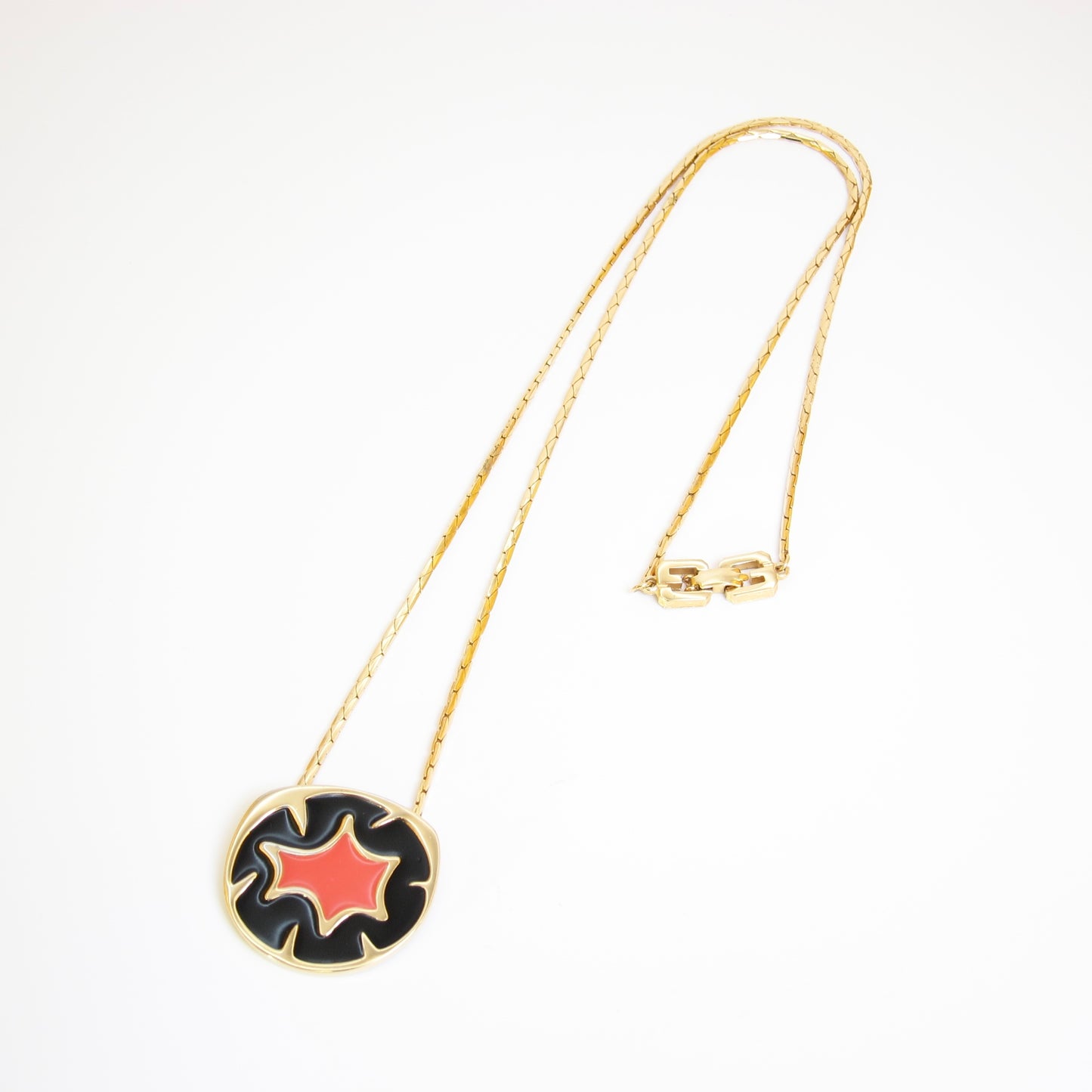 Givenchy Vintage Black and Apricot Pendant Golden Necklace