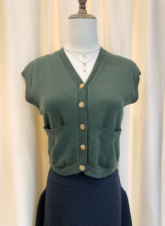 Christian Dior Sports Vintage Forest Green Cropped Knit Cardigan Size S