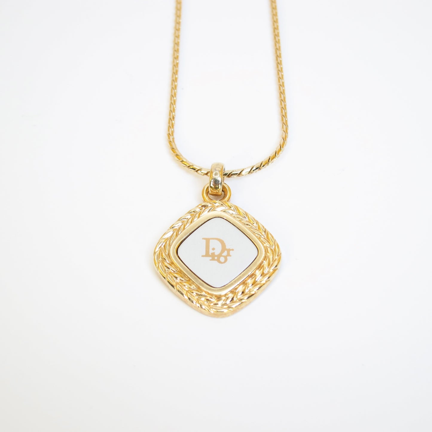 Christian Dior Vintage Dior Logo on Rhombus Silver and Golden Necklace