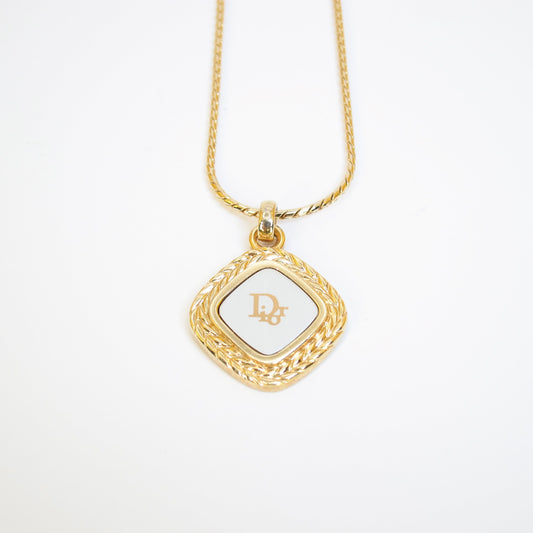 Christian Dior Vintage Dior Logo on Rhombus Silver and Golden Necklace