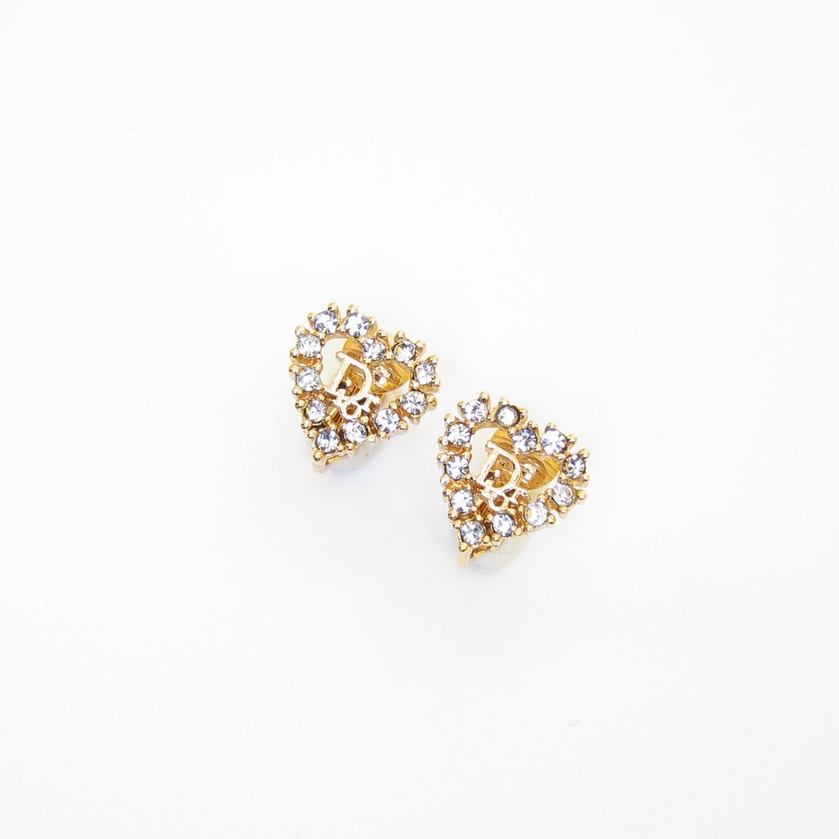 Christian Dior Vintage Crystal Heart CD Clip-On Earrings