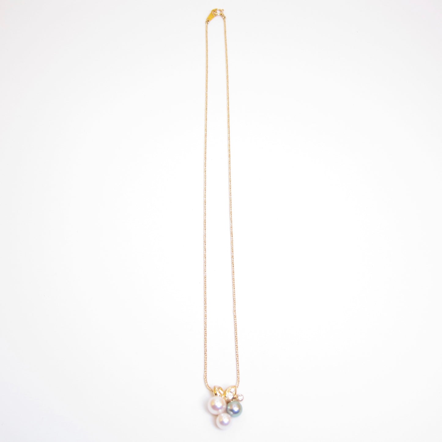 Tasaki Vintage 18K Gold Two Tone Pearl & 0.06ct Diamond Necklace
