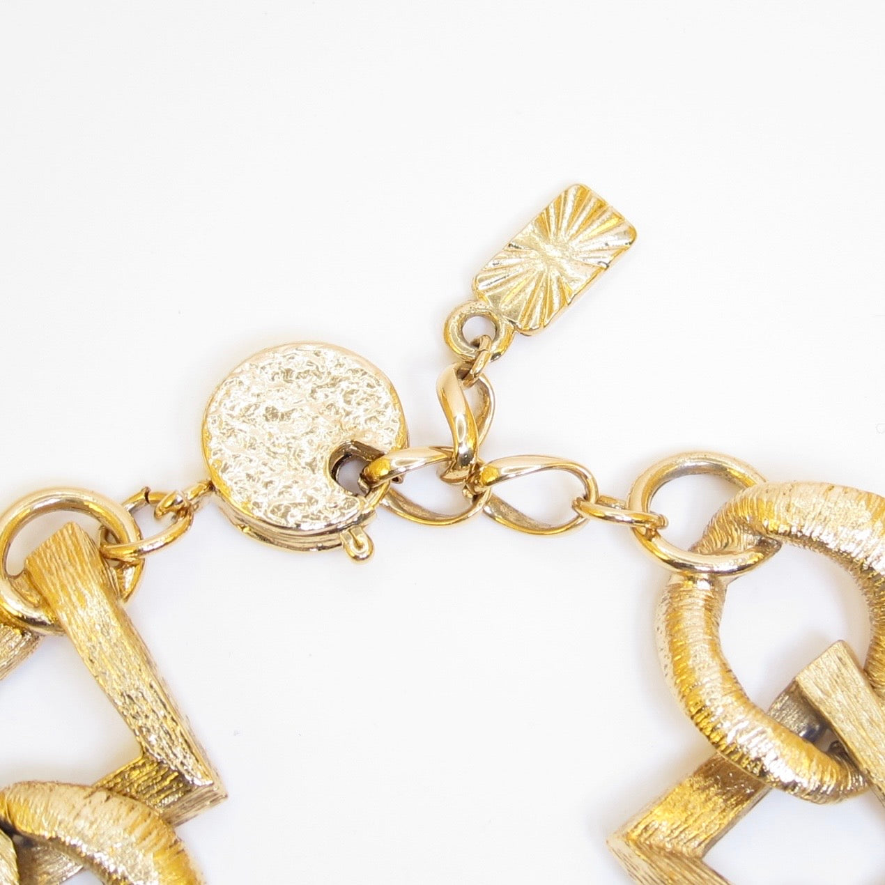 Yves Saint Laurent Vintage Textured Geometric Link Golden Bracelet