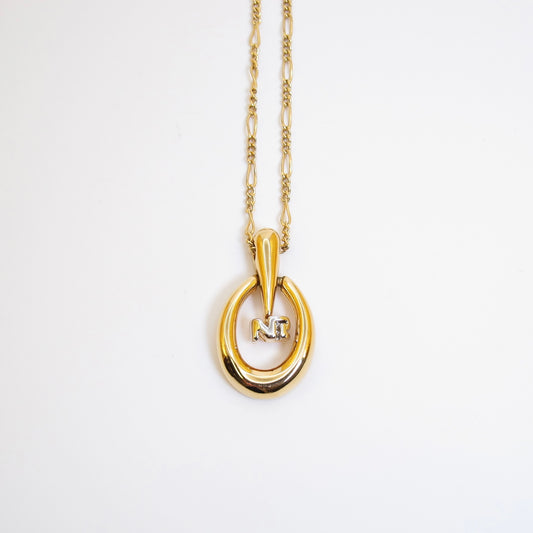 Nina Ricci Vintage NR Logo in Swing Oval Shape Golden Necklace