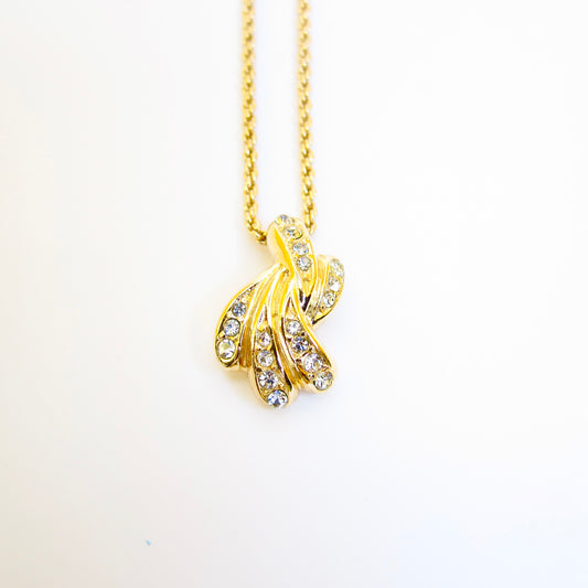 Christian Dior Vintage Stylish Rhinestone Golden Necklace