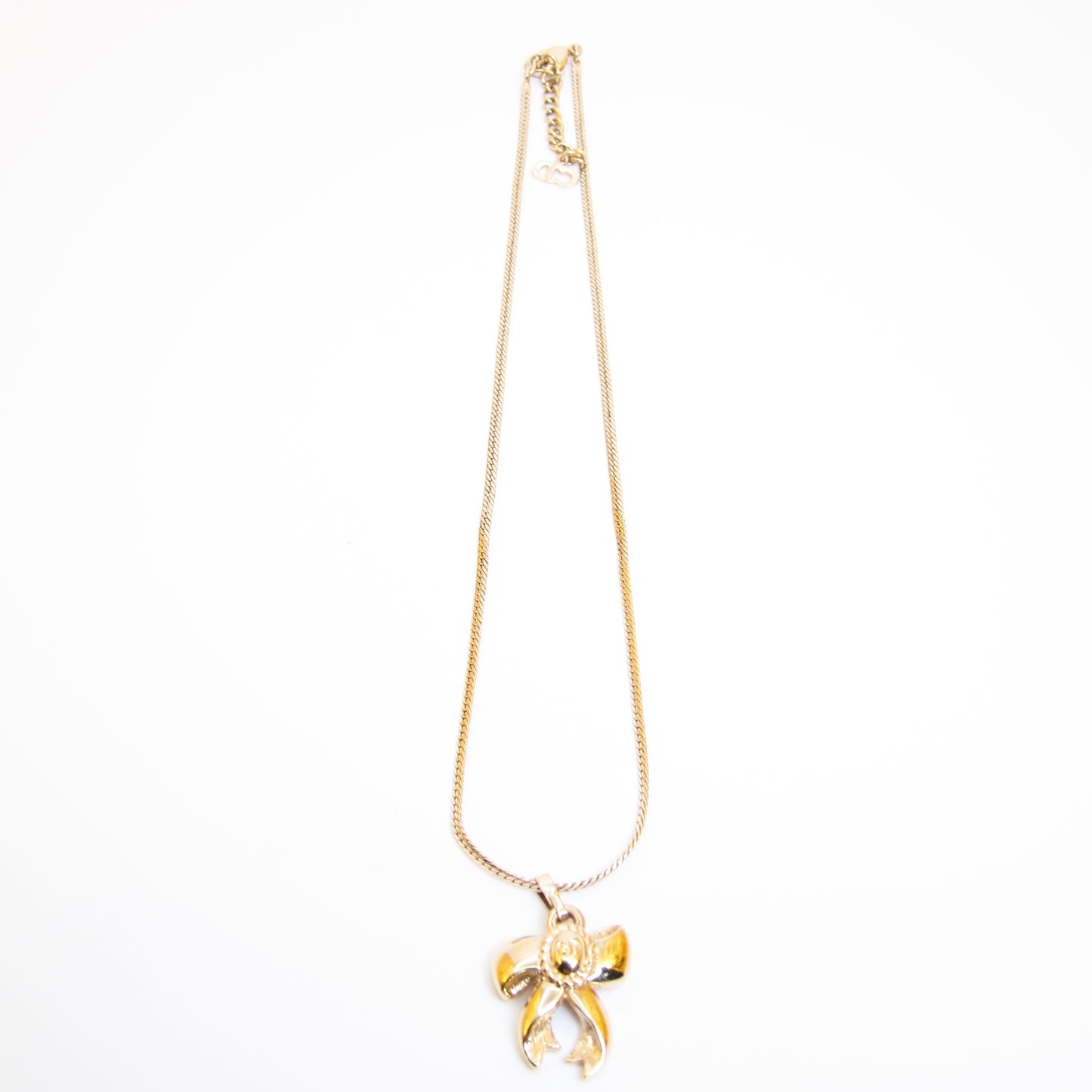 Christian Dior Vintage CD Logo on Ribbon Golden Necklace