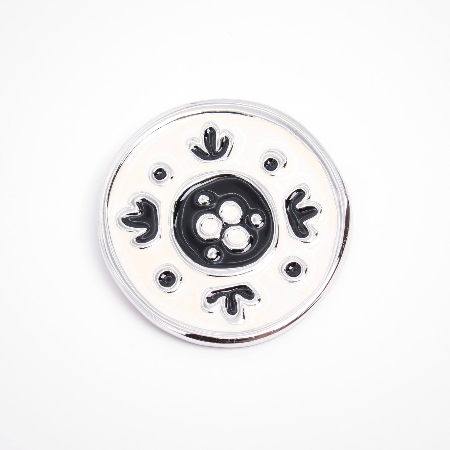 Givenchy Vintage Round White and Black Silver Brooch