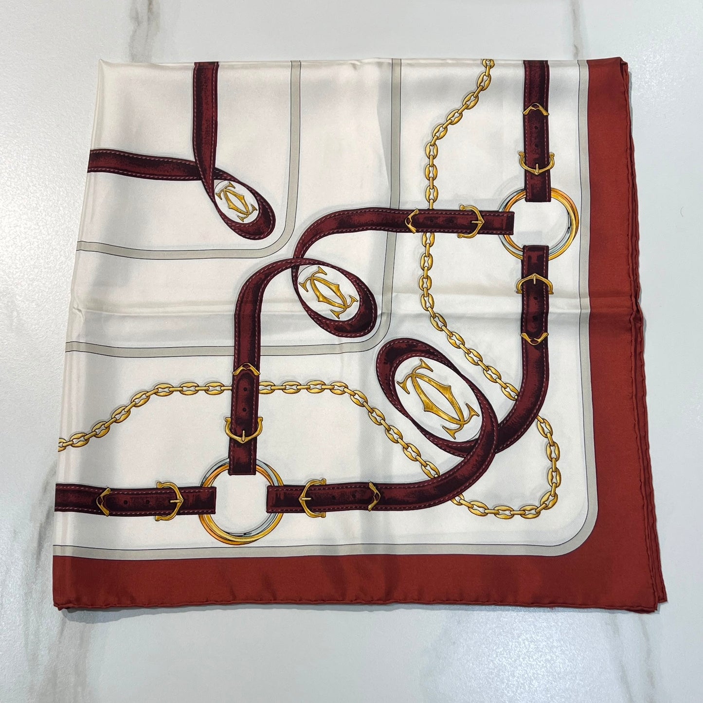 Cartier Vintage Must De Cartier Belt & Chain Motif Silk Square Scarf