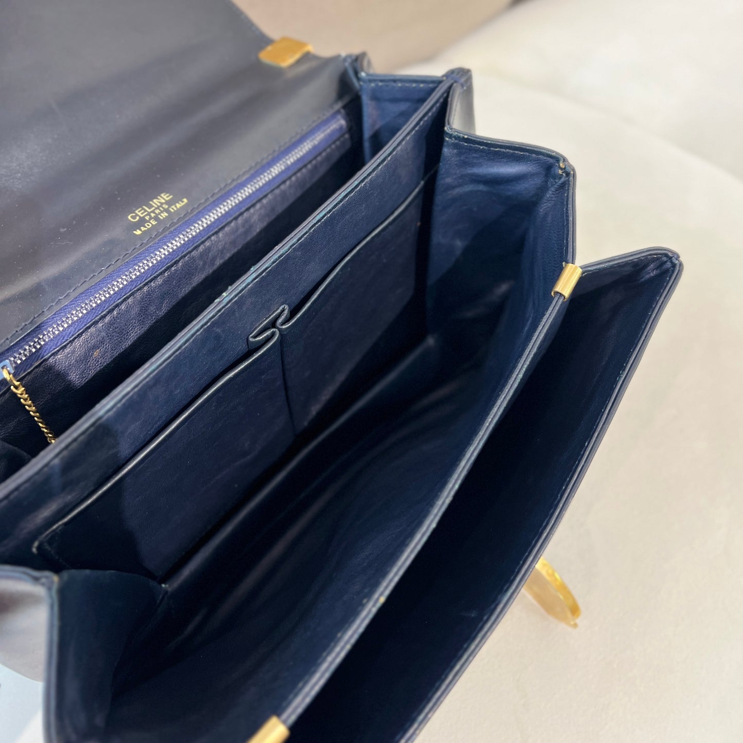 Celine Vintage Golden Carriage Buckle Black Leather Shoulder Bag