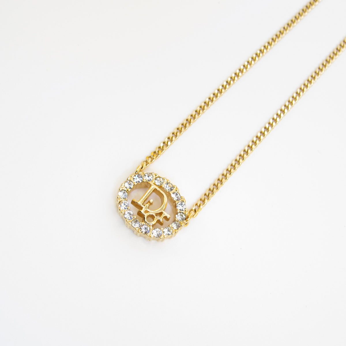 Christian Dior Vintage Round Rhinestone CD Logo Gold-Tone Necklace, 42cm