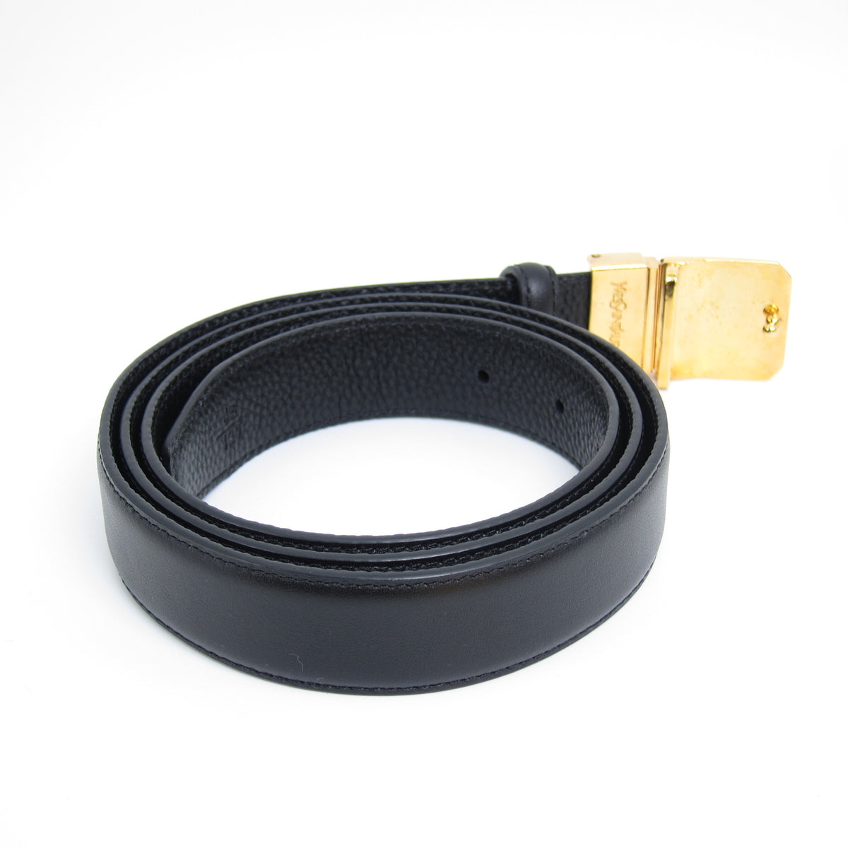 Yves Saint Laurent Vintage Ysl Logo Golden Buckle Black Leather Belt