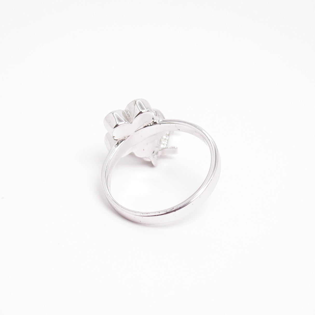 Christian Dior Vintage D Logo and Flower with Rhinestone Silver Ring