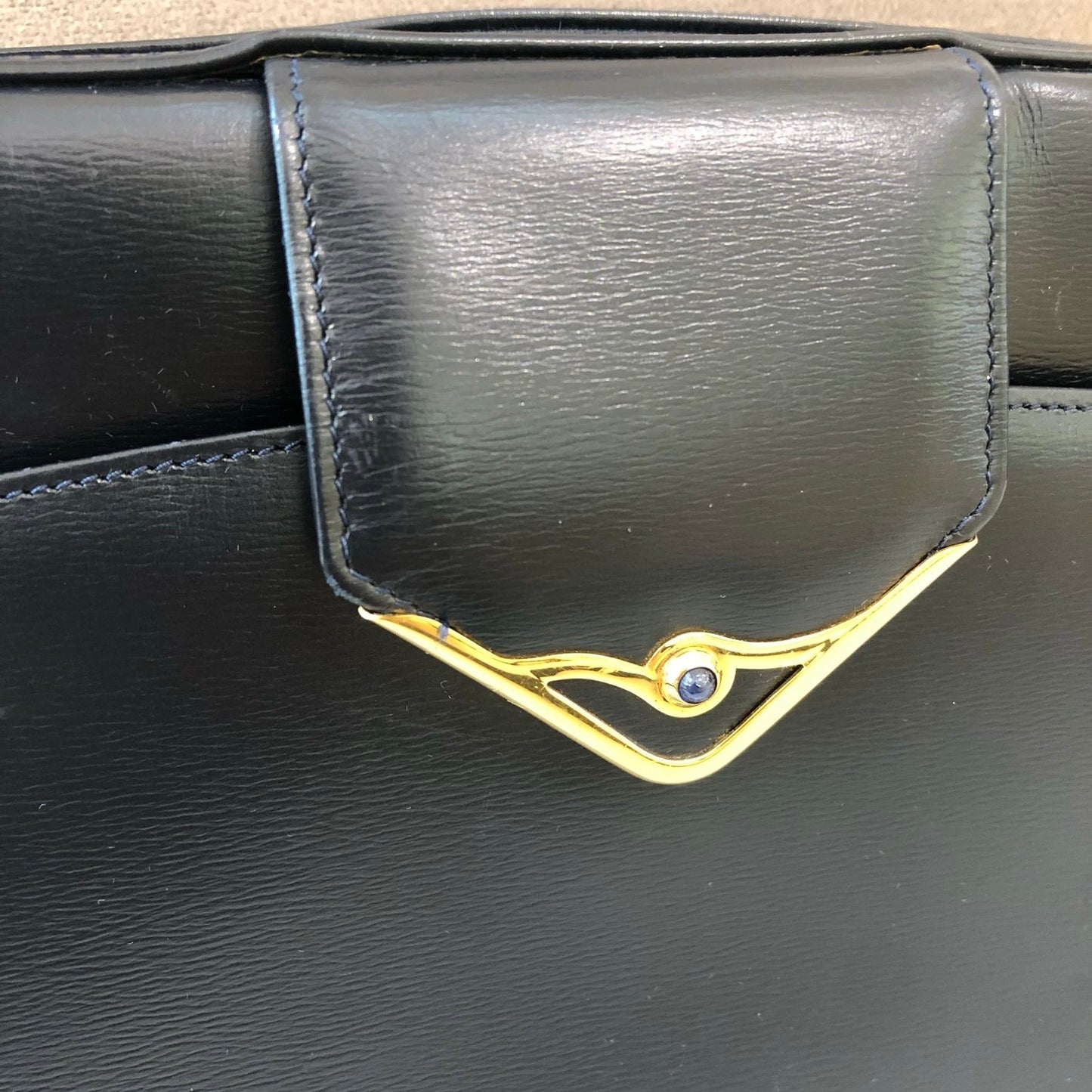 Cartier Vintage Sapphire Line Black Leather Rounded Shoulder Bag