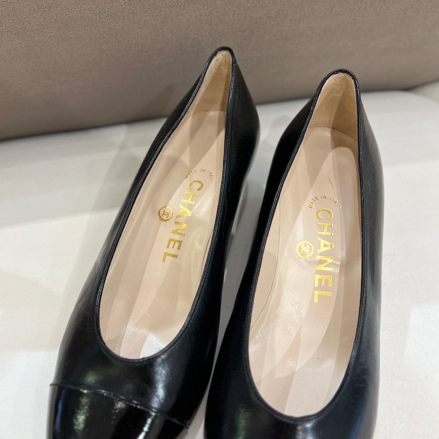 Chanel Vintage Black Leather Classic Pumps (Size 37.5)