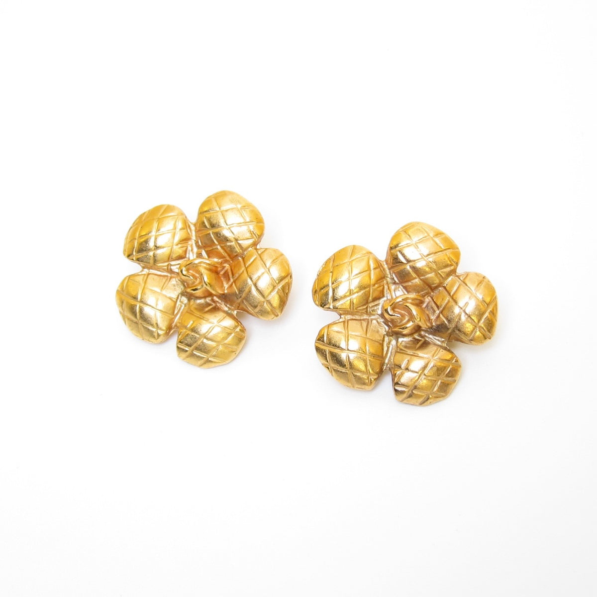 Chanel Vintage Camellia Golden Clip-on Earrings